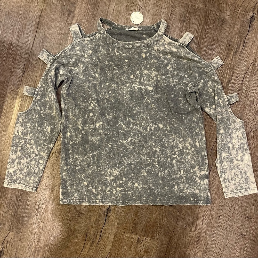 Long Sleeve Cold Shoulder Acid Wash Tie Dye Top